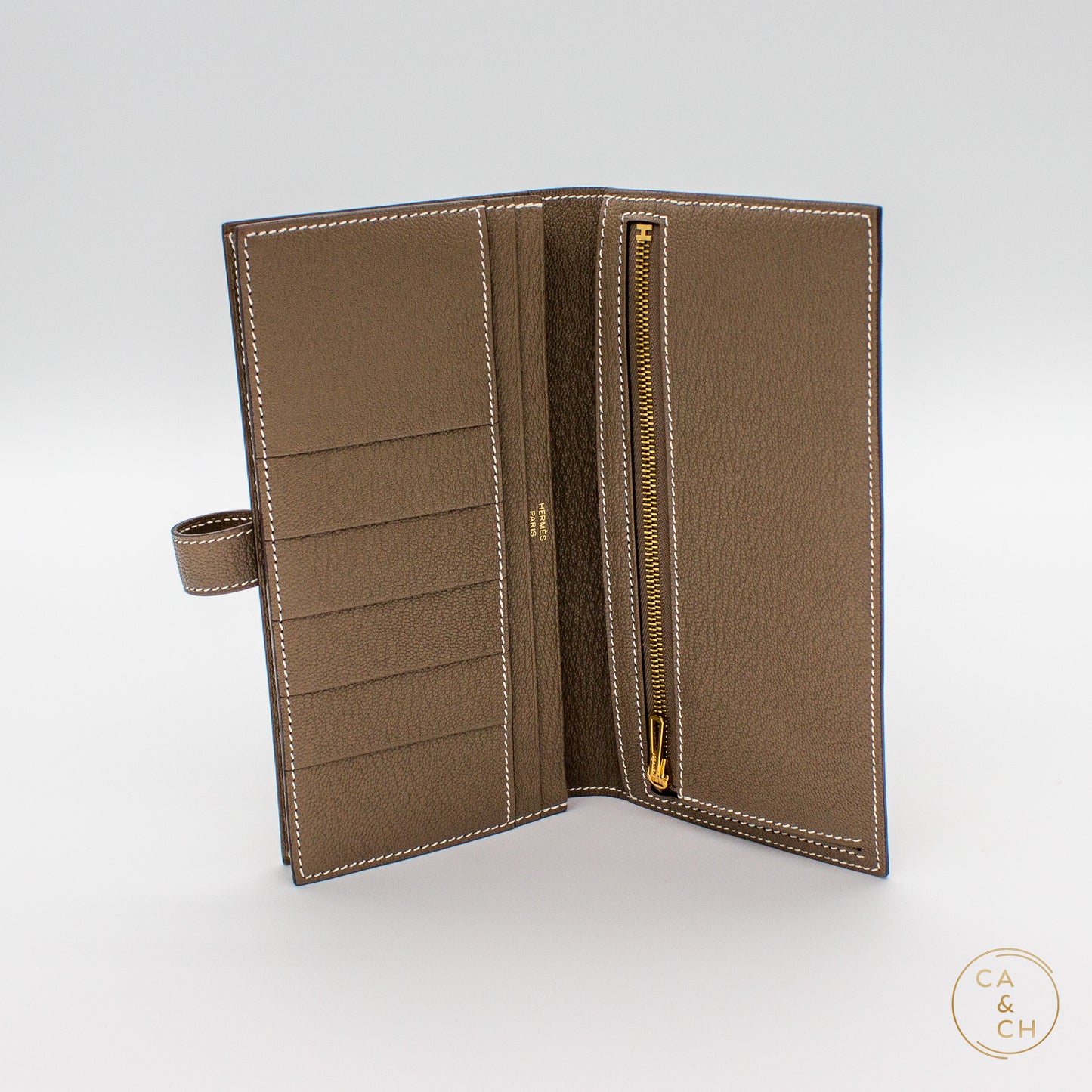 Hermès Béarn Wallet in Etoupe Veau Madame Leather with Palladium Hardware, 2022