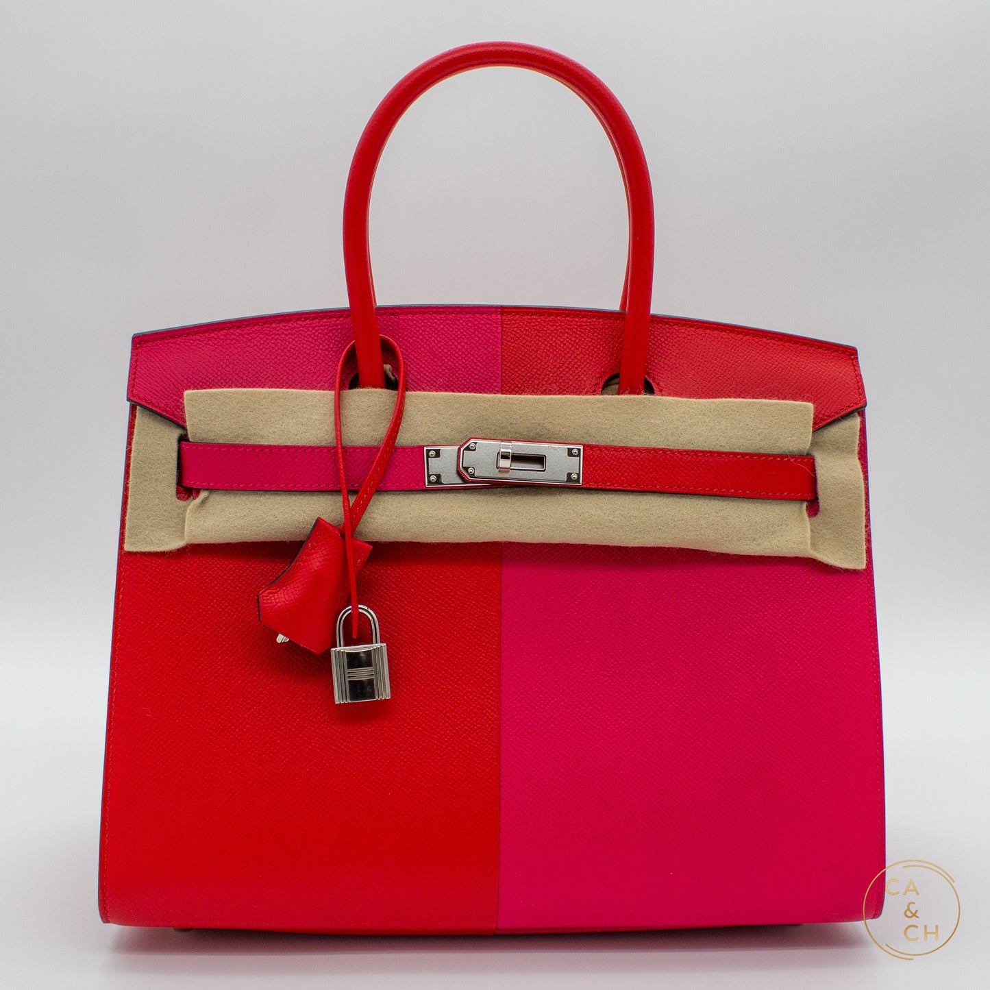 Hermès Birkin 30 Sellier Casaque in Rouge De Coeur and Rose Extreme Epsom Leather with Palladium Hardware, Z-Stamp (2021)