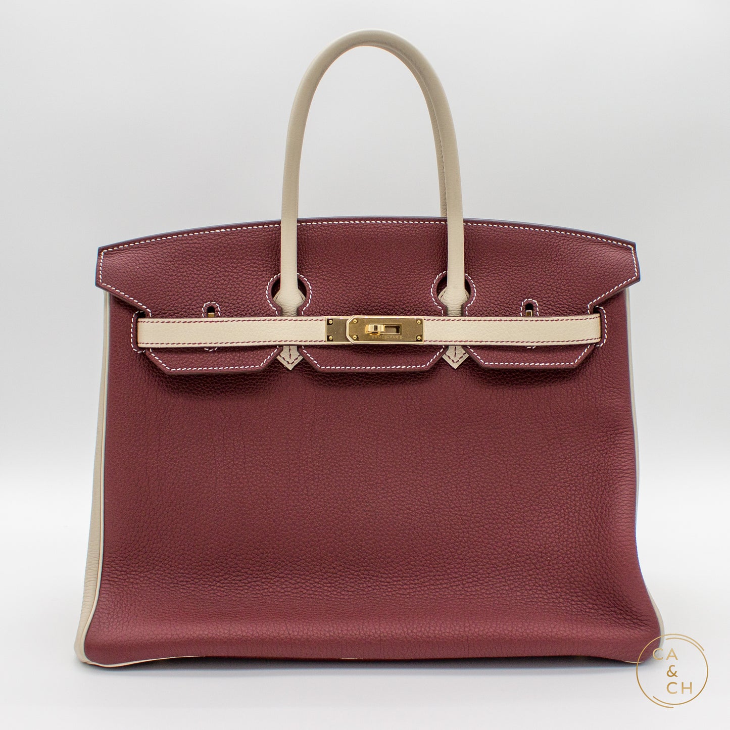 Hermès Birkin 35 Special Order in Rouge H and Béton with Gold Hardware, Z-Stamp