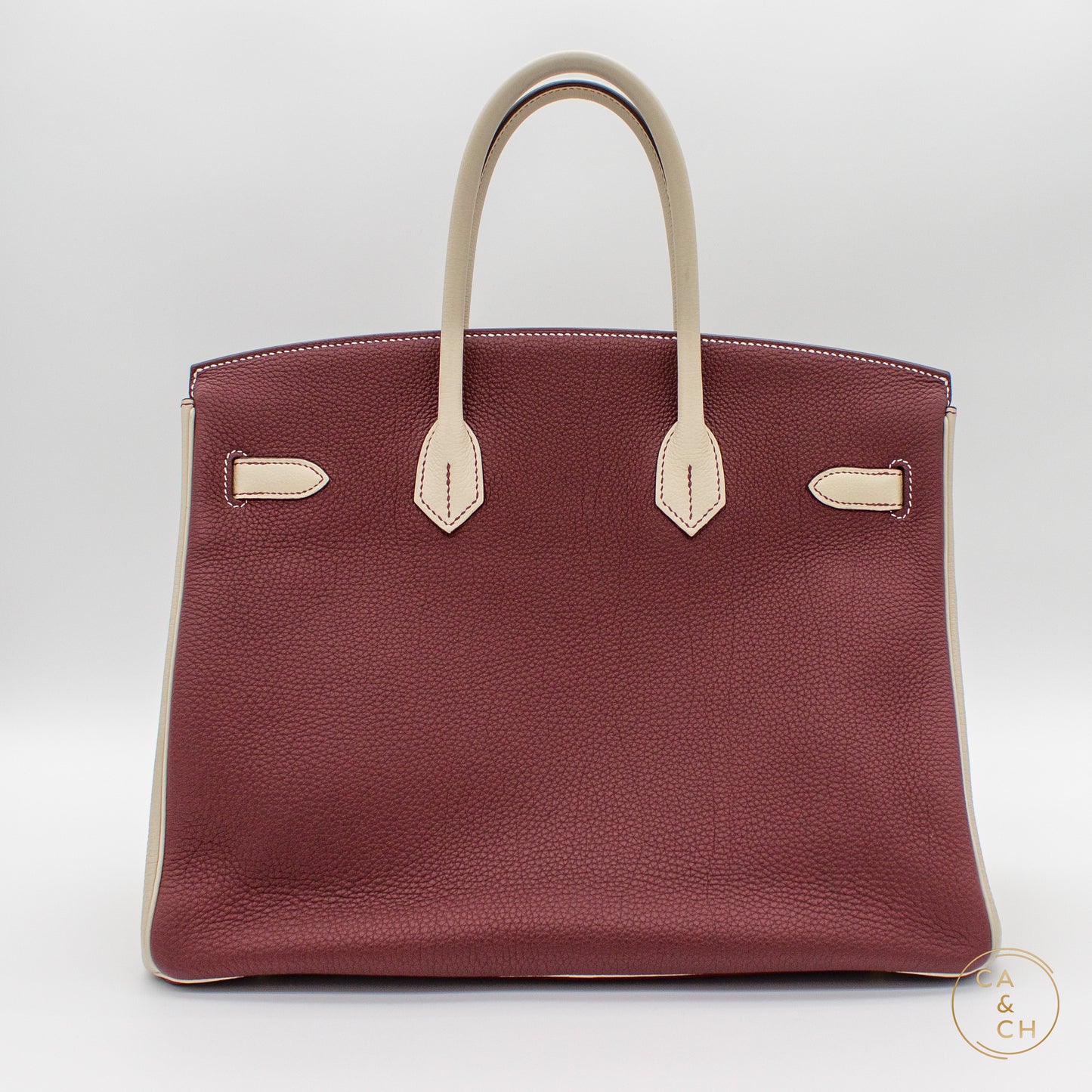 Hermès Birkin 35 Special Order in Rouge H and Béton with Gold Hardware, Z-Stamp