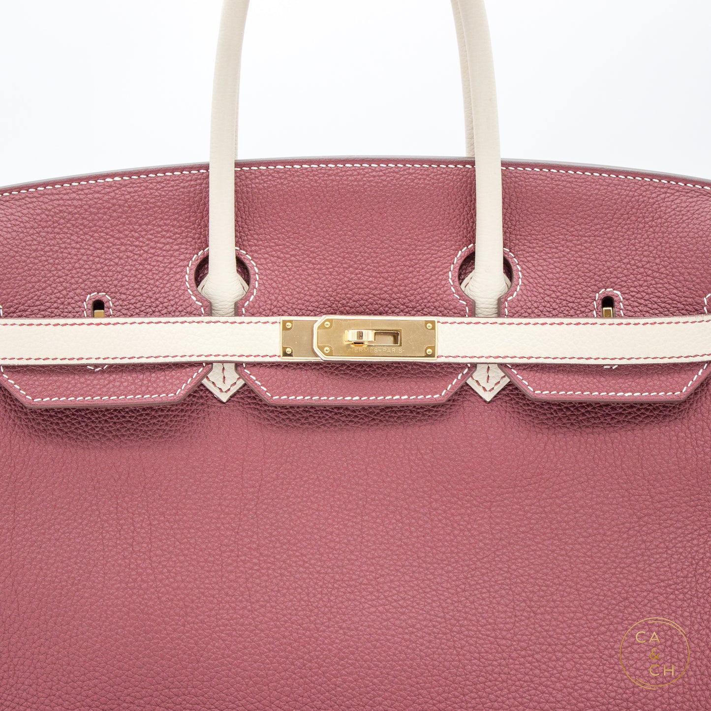 Hermès Birkin 35 Special Order in Rouge H and Béton with Gold Hardware, Z-Stamp