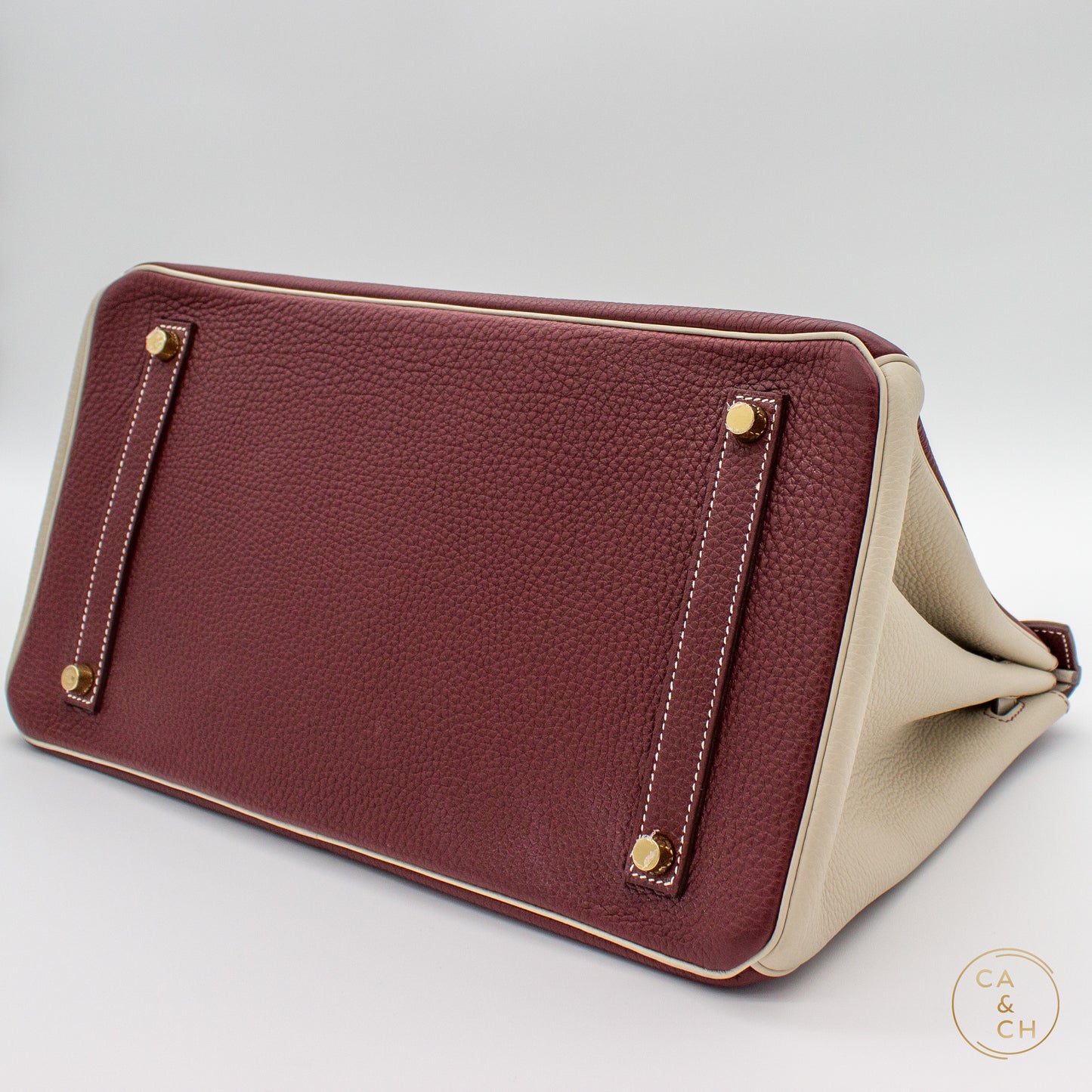 Hermès Birkin 35 Special Order in Rouge H and Béton with Gold Hardware, Z-Stamp
