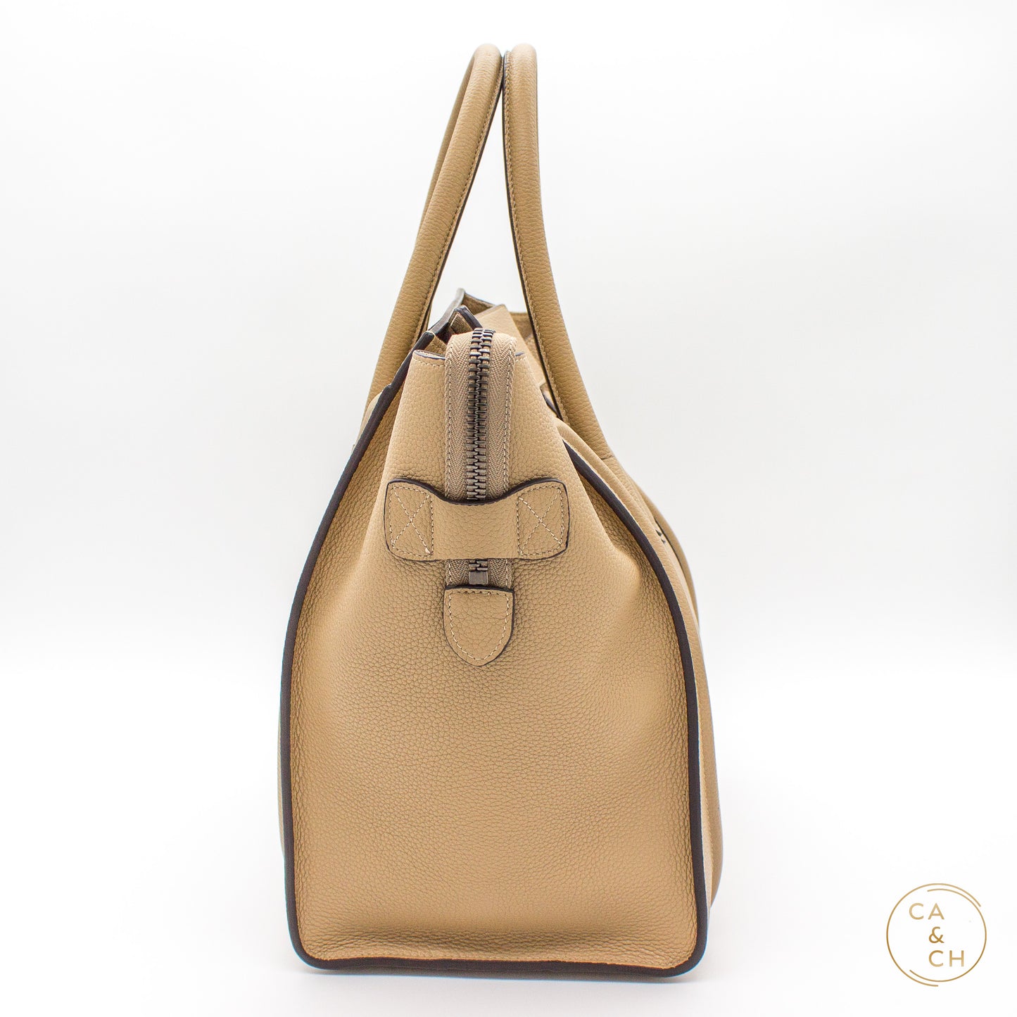 Celine Mini Luggage Handbag in Drummed Calfskin (Neutral Beige/Tan)