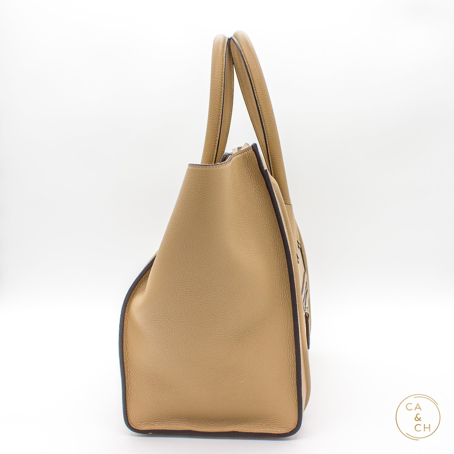 Celine Mini Luggage Handbag in Drummed Calfskin (Neutral Beige/Tan)