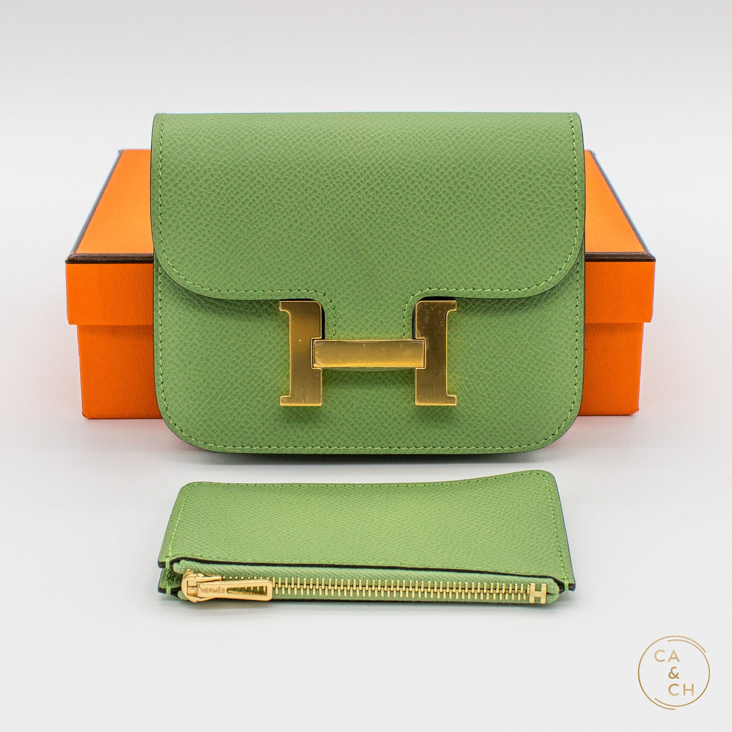 Hermès Constance Slim Wallet in Vert Criquet Epsom Leather with Gold Hardware