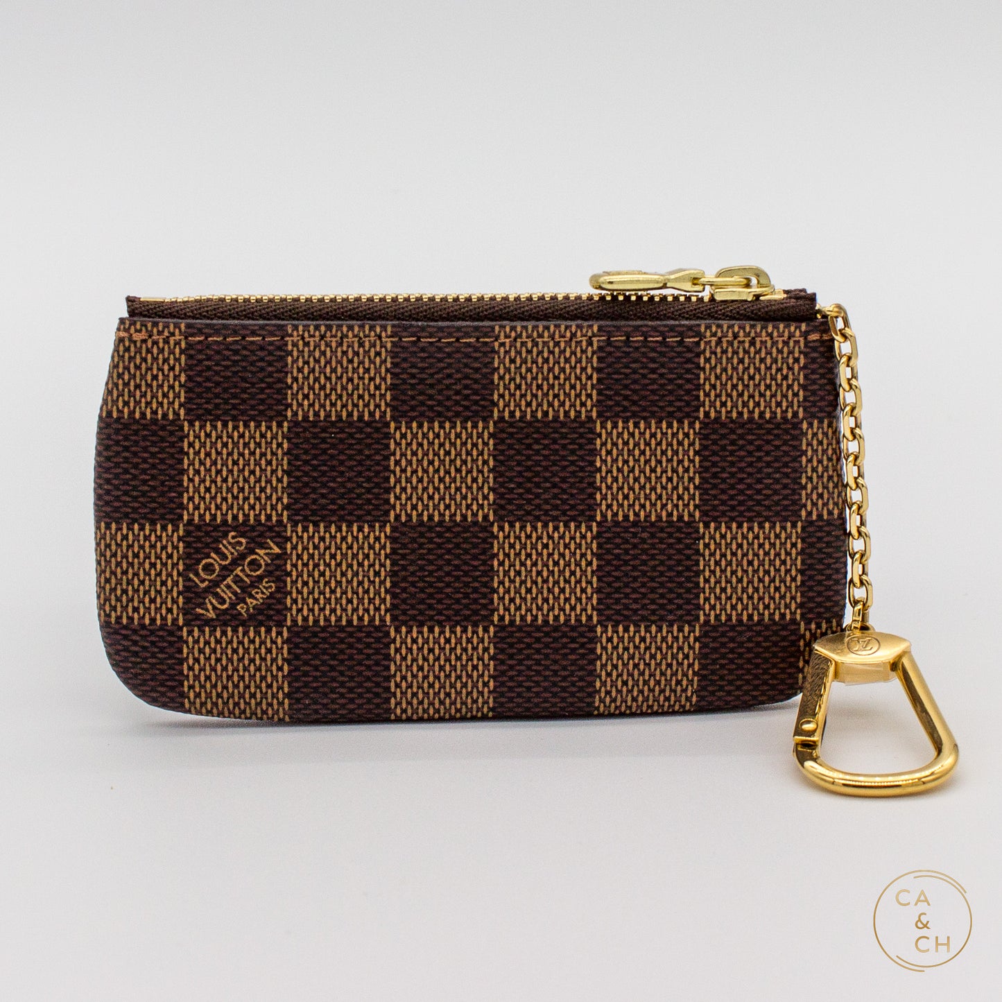 Louis Vuitton Key Pouch in Damier Ebene Canvas with Gold Hardware
