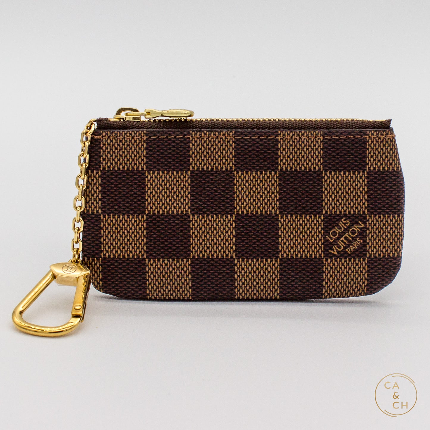 Louis Vuitton Key Pouch in Damier Ebene Canvas with Gold Hardware