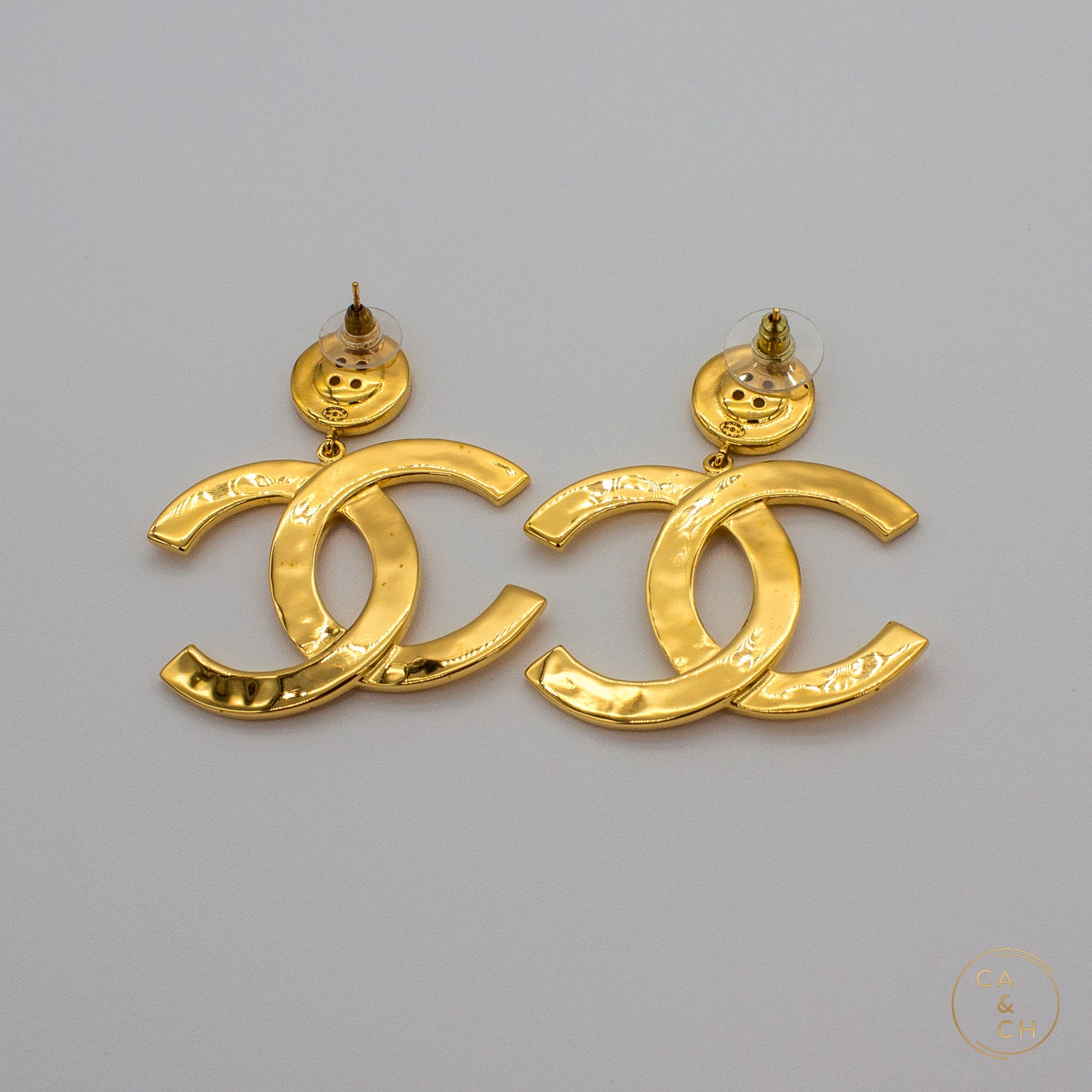 Chanel Metal Large Paris Button Drop Earrings Gold