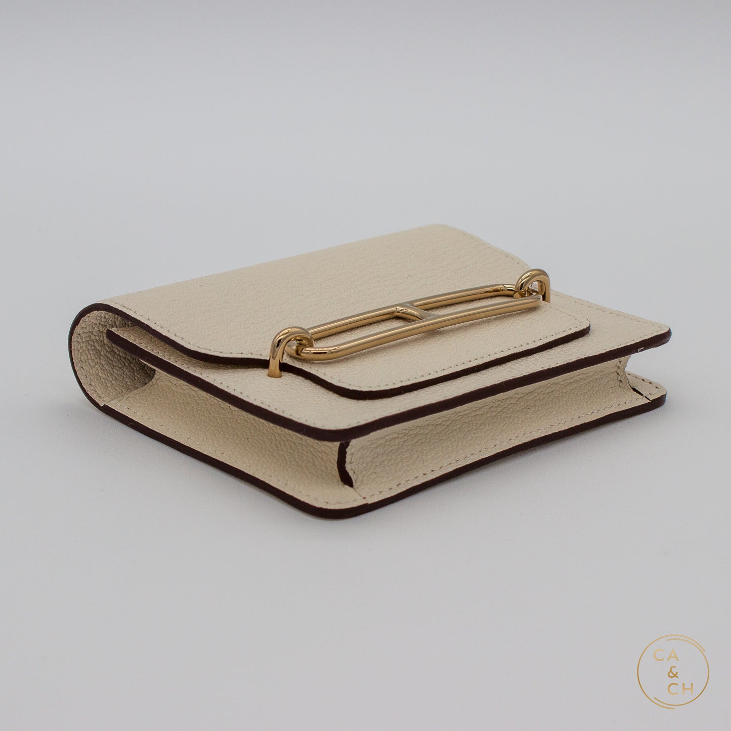 Hermès Wallet Roulis Slim Compact in Chevre Mysore Leather in Nata with Gold Hardware 2023