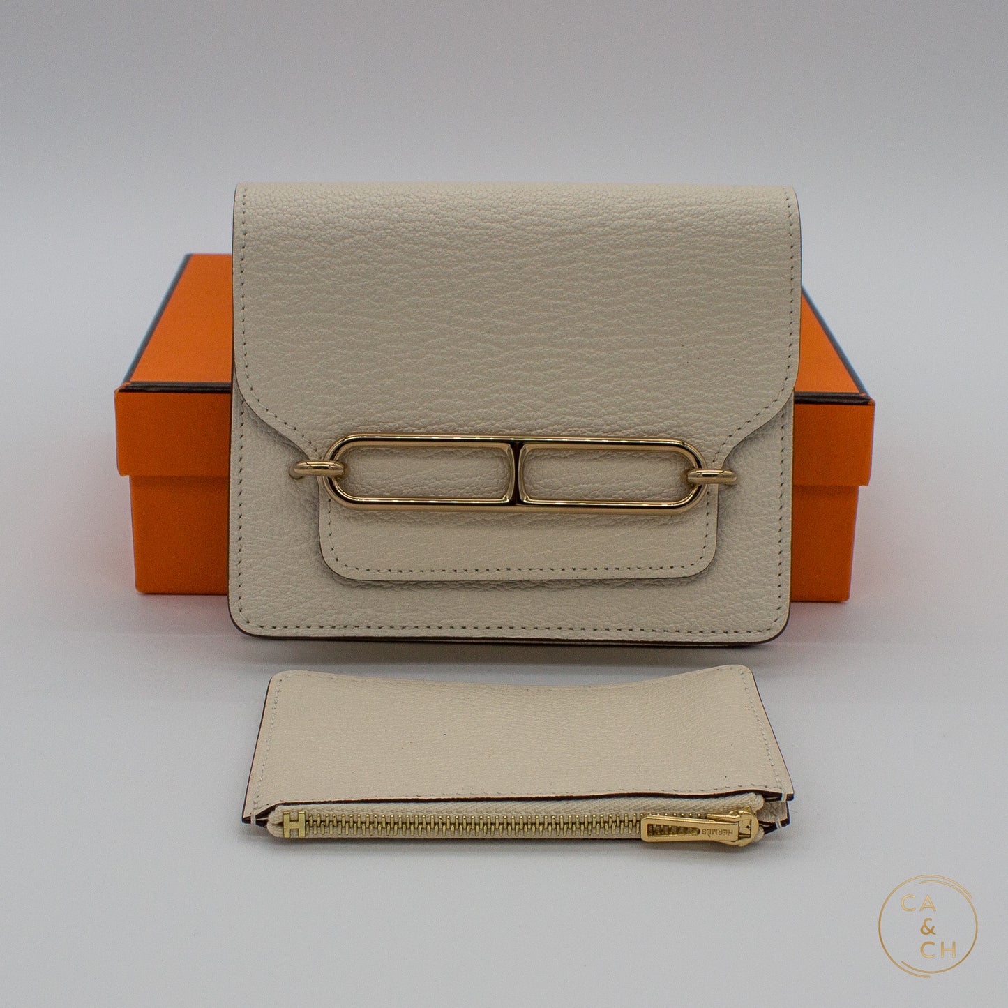 Hermès Wallet Roulis Slim Compact in Chevre Mysore Leather in Nata with Gold Hardware 2023