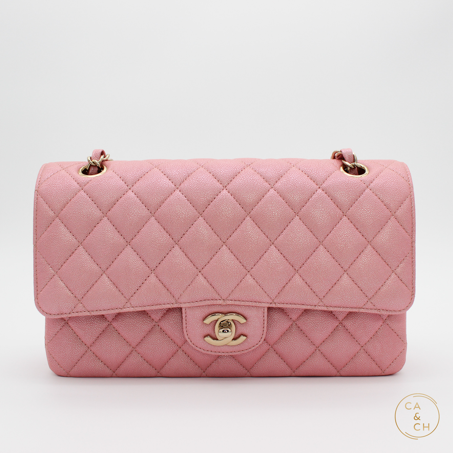 Chanel Iridescent Calfskin Quilted Medium Double Flap Light Pink