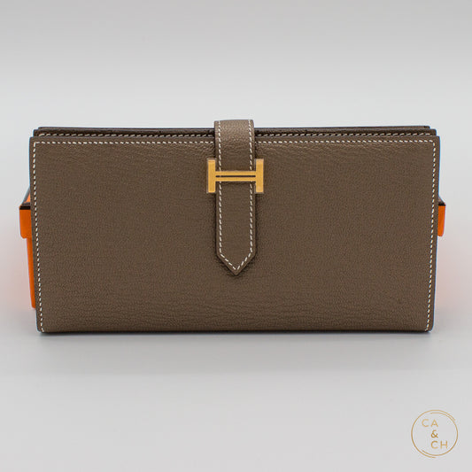 Hermès Béarn Wallet in Etoupe Veau Madame Leather with Palladium Hardware, 2022