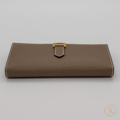 Hermès Béarn Wallet in Etoupe Veau Madame Leather with Palladium Hardware, 2022