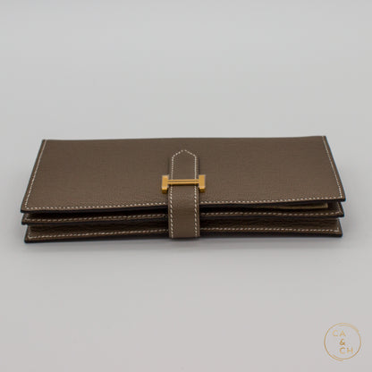 Hermès Béarn Wallet in Etoupe Veau Madame Leather with Palladium Hardware, 2022