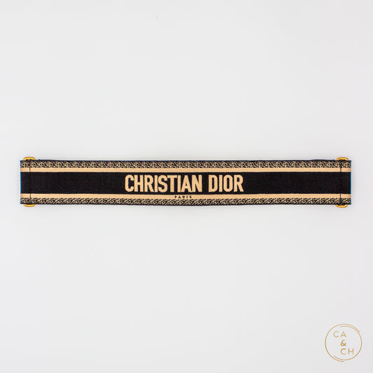 Christian Dior Signature Embroidered Canvas &amp; Leather Belt Black / Beige 80cm
