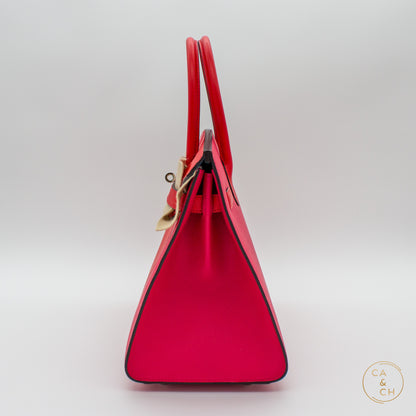 Hermès Birkin 30 Sellier Casaque in Rouge De Coeur and Rose Extreme Epsom Leather with Palladium Hardware, Z-Stamp (2021)