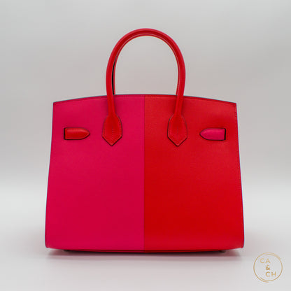 Hermès Birkin 30 Sellier Casaque in Rouge De Coeur and Rose Extreme Epsom Leather with Palladium Hardware, Z-Stamp (2021)