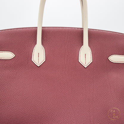 Hermès Birkin 35 Special Order in Rouge H and Béton with Gold Hardware, Z-Stamp
