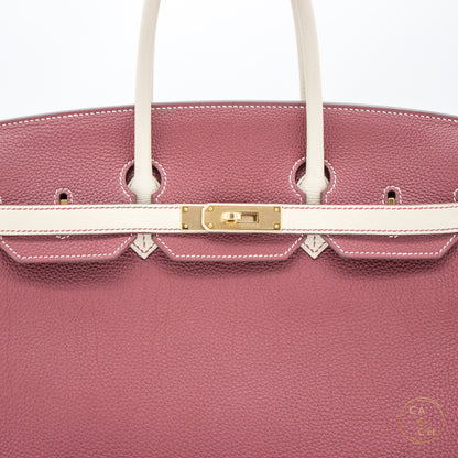 Hermès Birkin 35 Special Order in Rouge H and Béton with Gold Hardware, Z-Stamp