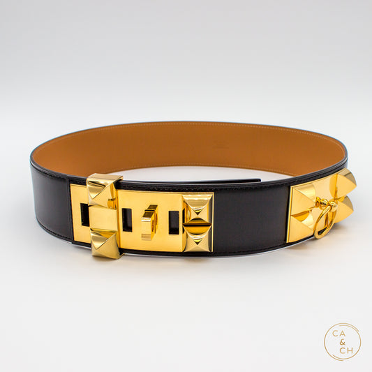 Hermès Collier de Chien 50 Belt in Noir Epsom Calfskin with Gold Hardware – Size 80