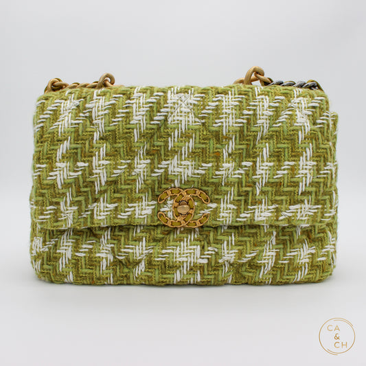 Chanel 19 Medium Green/Ecru Tweed Bag