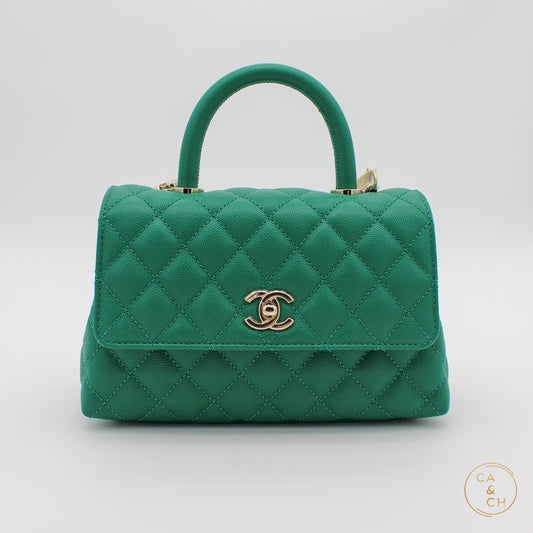 Coco Handle Flap Bag 22A Small in Green with Gold Hardware