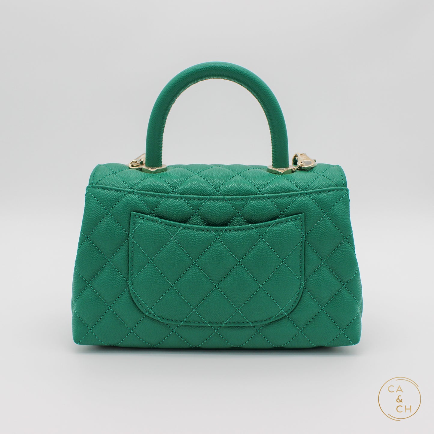 Coco Handle Flap Bag 22A Small in Green with Gold Hardware