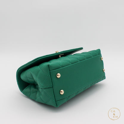 Coco Handle Flap Bag 22A Small in Green with Gold Hardware