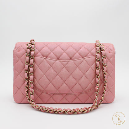 Chanel Iridescent Calfskin Quilted Medium Double Flap Light Pink