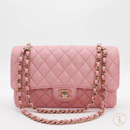 Chanel Iridescent Calfskin Quilted Medium Double Flap Light Pink