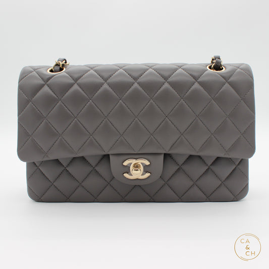 Chanel Medium Classic Flap in Dark Grey Lambskin with Gold Hardware