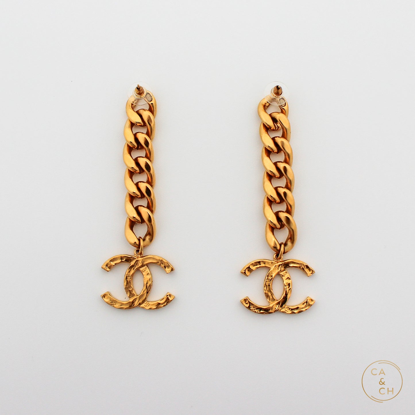 Chanel Metal CC Pick Drop Earrings Gold