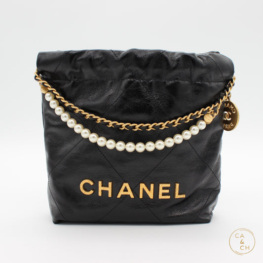 Chanel Mini 22 Bag in Black with Pearl Gold Hardware