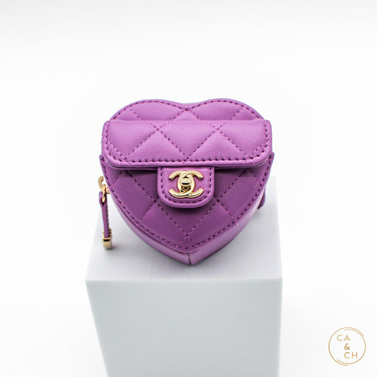 Chanel Purple Heart Coin Purse with Gold Hardware