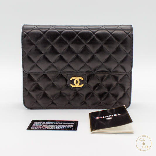 Chanel Matelassé Lambskin Single Flap Bag in Black with 24K Gold-Plated Hardware