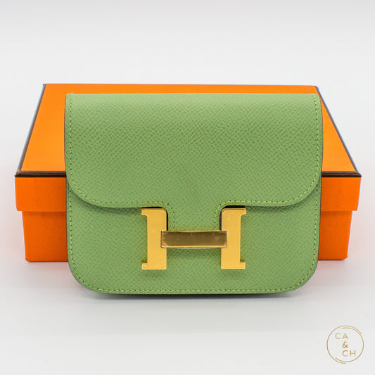 Hermès Constance Slim Wallet in Vert Criquet Epsom Leather with Gold Hardware