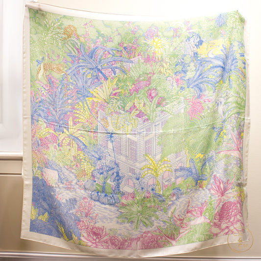 Hermès "Faubourg Tropical" Shawl in Blanc / Vert / Bleu