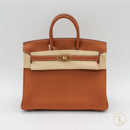 Hermes Birkin 25 Gold with Gold Hardware B-2024 in Togo Leather