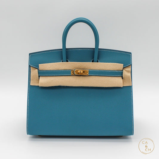 Hermes Birkin 25 Sellier Blue Jean with Gold Hardware 2024 W-stamp