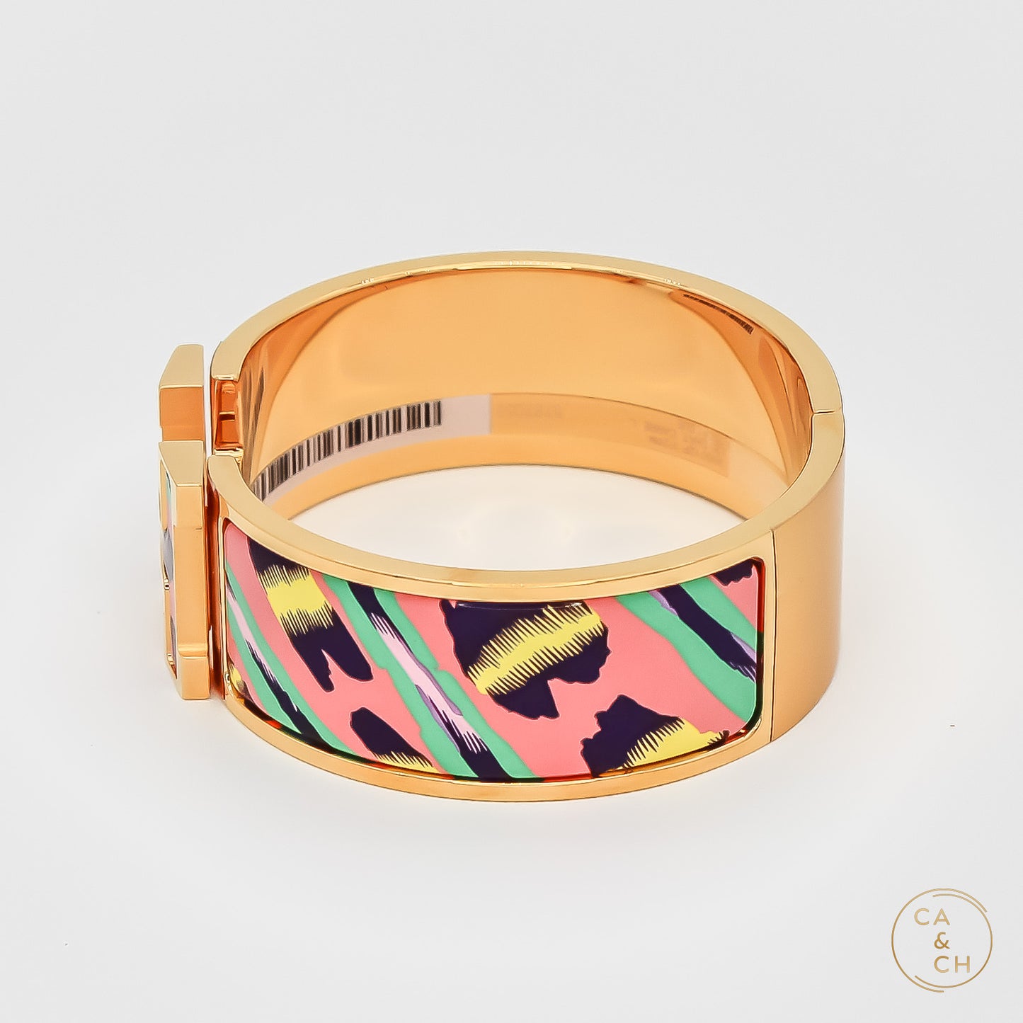 Hermès Bracelet Clic Clac Le Chat Carre Enamel Gold Plated PM Tropique