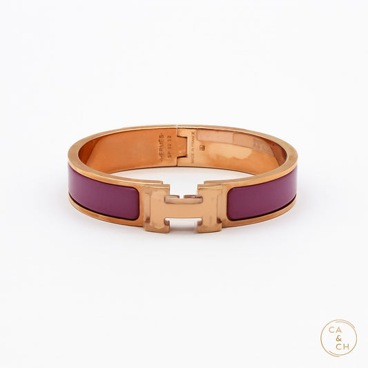 Hermès Clic H Bracelet PM in Rose Cendre Enamel with Rose Gold Plating