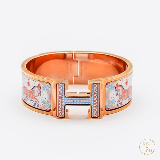 Hermes Clic Clac H L Grand Apparat Remix Rose Gold Plate Enamel Bracelet PM Size