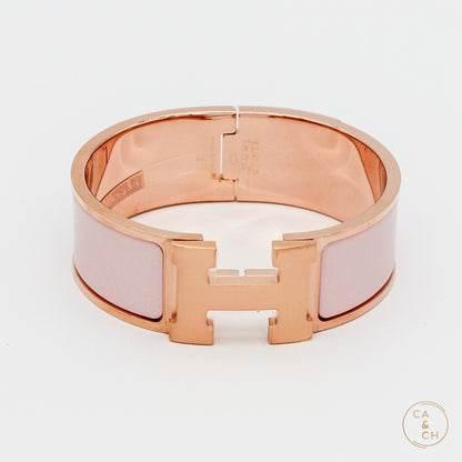 Hermès Clic Clac H Bracelet PM in Rose Candeur Enamel with Rose Gold Plating