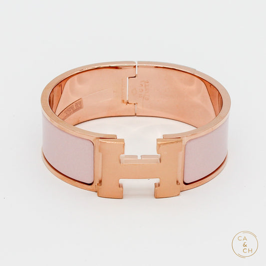 Hermès Clic Clac H Bracelet PM in Rose Candeur Enamel with Rose Gold Plating