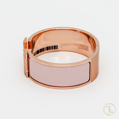 Hermès Clic Clac H Bracelet PM in Rose Candeur Enamel with Rose Gold Plating