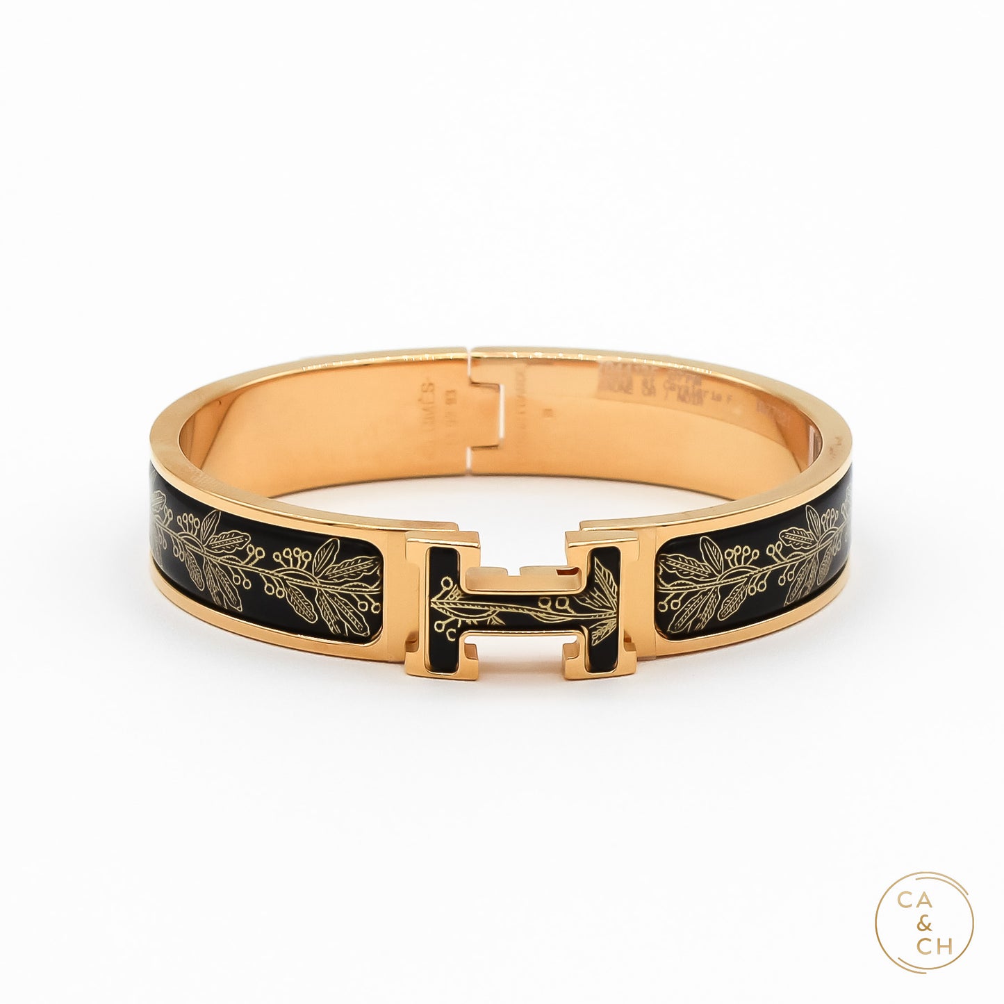 Hermès Clic H All Over Bracelet in Poste et Cavalerie Enamel with Gold Plating, PM Jaune OR Noir