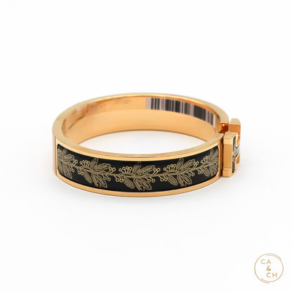 Hermès Clic H All Over Bracelet in Poste et Cavalerie Enamel with Gold Plating, PM Jaune OR Noir