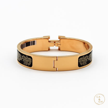 Hermès Clic H All Over Bracelet in Poste et Cavalerie Enamel with Gold Plating, PM Jaune OR Noir