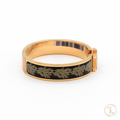 Hermès Clic H All Over Bracelet in Poste et Cavalerie Enamel with Gold Plating, PM Jaune OR Noir