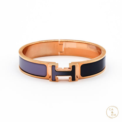 Hermès Clic H Fusion Bracelet PM in Lilas Ultramarine Enamel with Rose Gold Plating